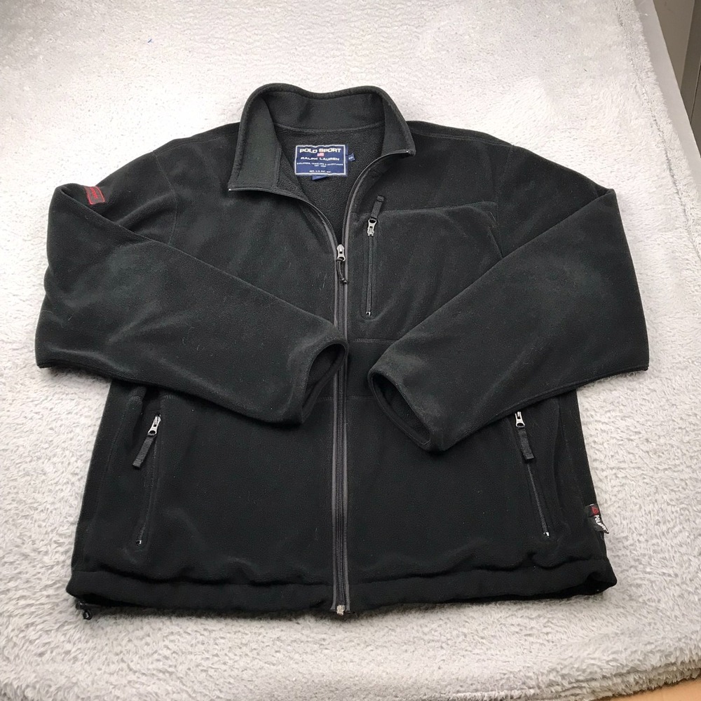 Vintage Polo Sport Ralph Lauren Sweater Mens 2XL Black Fleece Full Zip Jacket